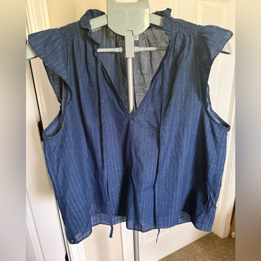 J. Crew Chambray Ruffle Sleeve Blouse